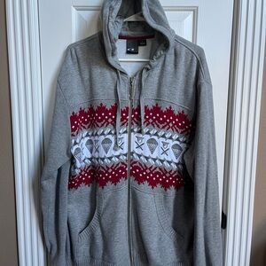 Men’s Large Oakley Zipper Hoodie Sweater Jacket Gray Red White VINTAGE 2009 EUC